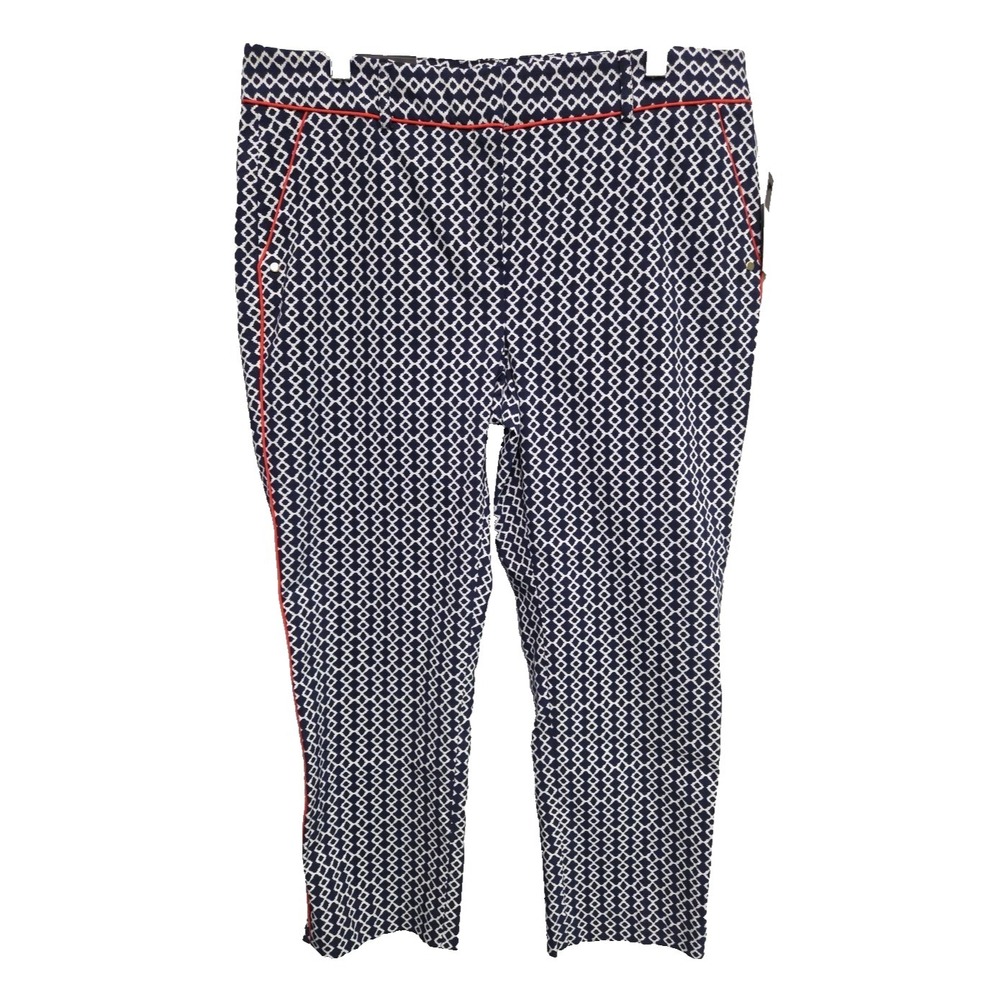 Crown‎ & Ivy Size 8 Women's Ankle Pants Navy White Orange In the Groove Geo NWT